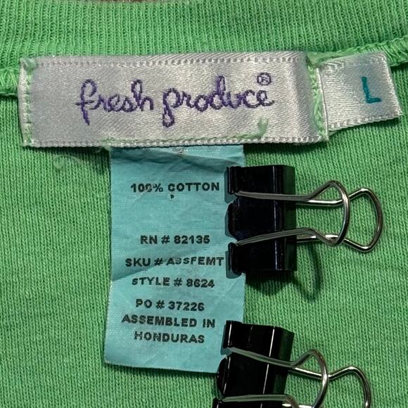 Vintage Fresh Produce Top Y2K Cottage 90s Minimalist Boho V Neck Tee Green Large - Picture 3 of 5